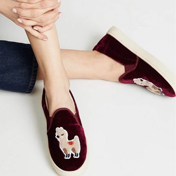 Soludos Shoes - Soludos Maroon Velvet Llama Slip-on, 8.5